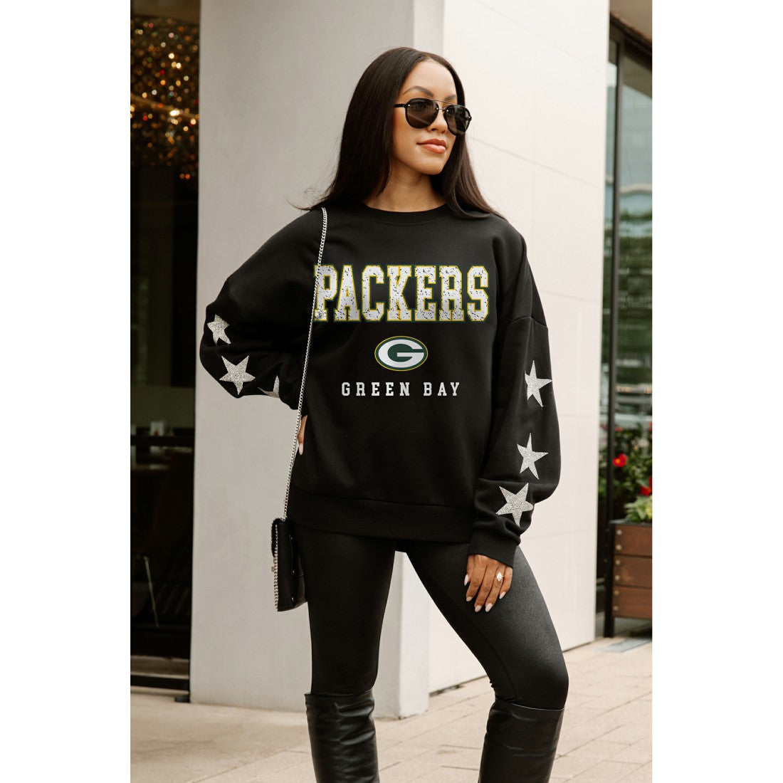 Green Bay Packers Gameday Couture Women's Velocity Relaxed Rhinestone Pullover Sweatshirt Black | NFL