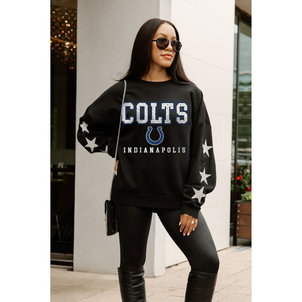 Indianapolis Colts Gameday Couture Women's Velocity Relaxed Rhinestone Pullover Sweatshirt Black | NFL