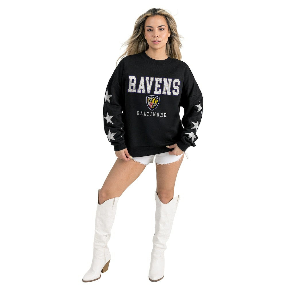 Baltimore Ravens Gameday Couture Women's Velocity Relaxed Rhinestone Pullover Sweatshirt Black | NFL