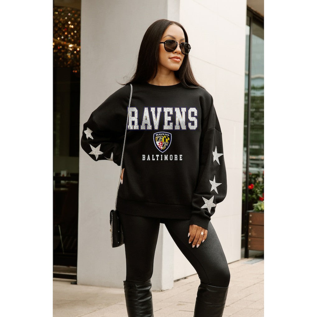 Baltimore Ravens Gameday Couture Women's Velocity Relaxed Rhinestone Pullover Sweatshirt Black | NFL