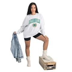 Jacksonville Jaguars Gameday Couture Women's Traditional Logo Oversized Premium Fleece Pullover Sweatshirt Ash | NFL