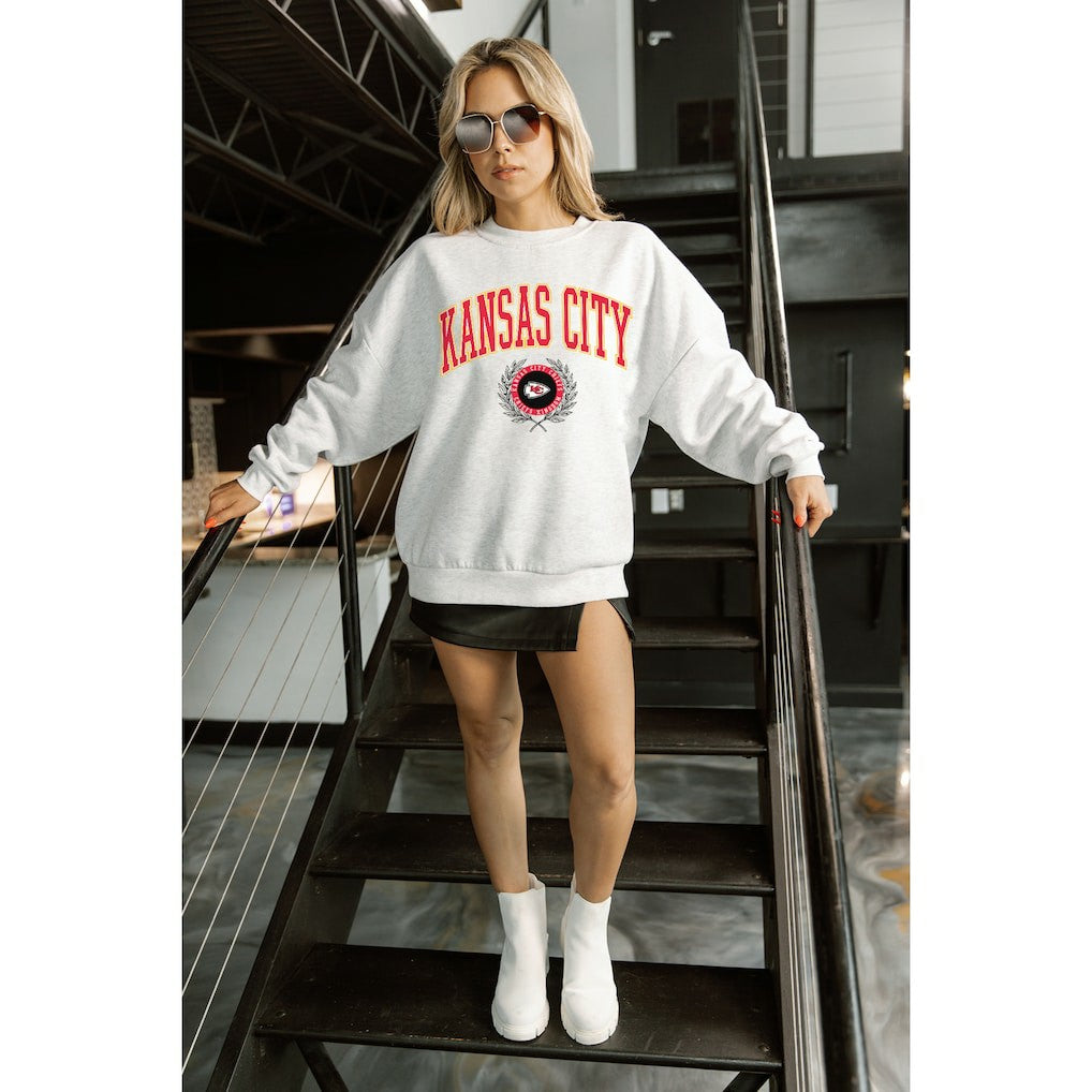 Kansas City Chiefs Gameday Couture Women's Traditional Logo Oversized Premium Fleece Pullover Sweatshirt Ash | NFL