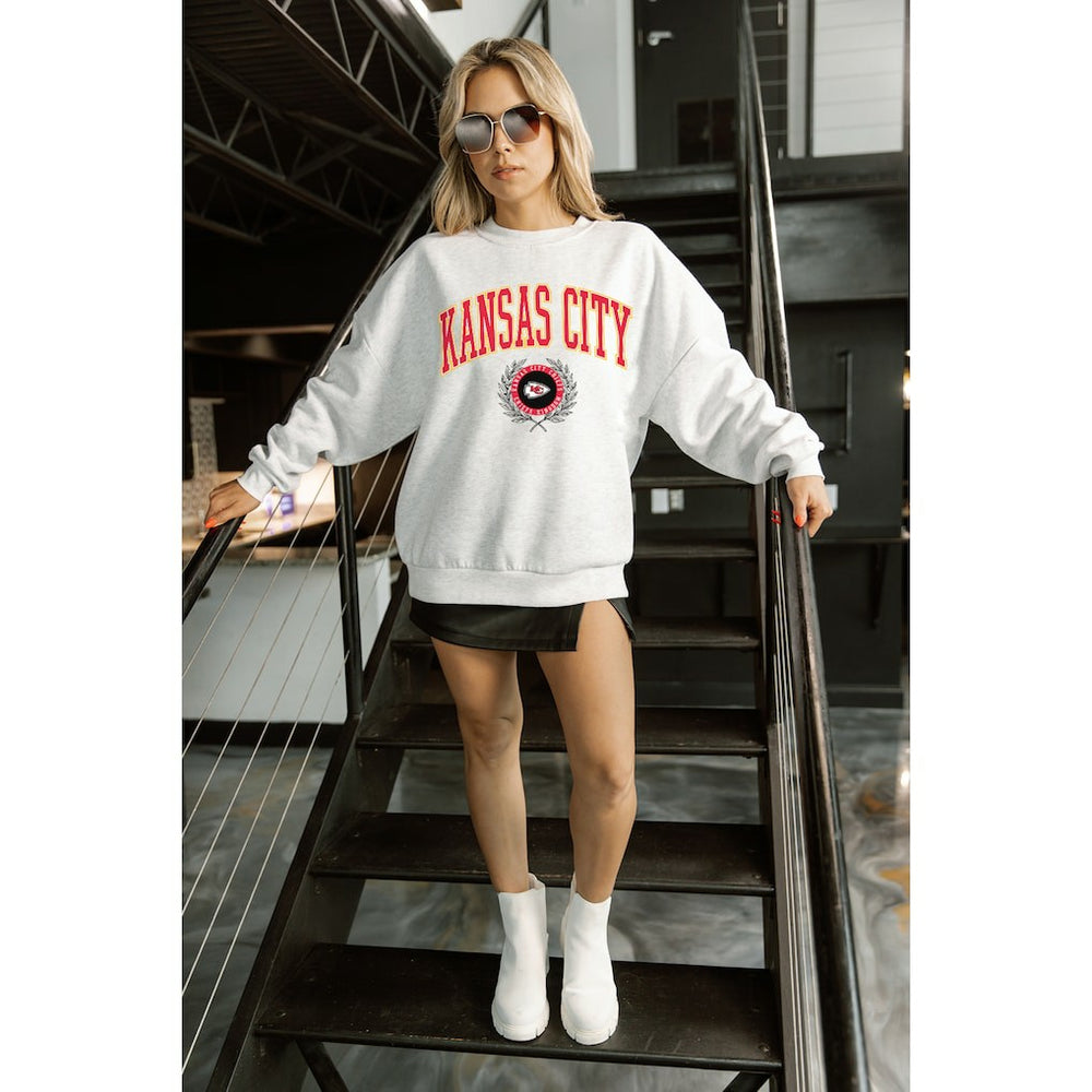 Kansas City Chiefs Gameday Couture Women's Traditional Logo Oversized Premium Fleece Pullover Sweatshirt Ash | NFL