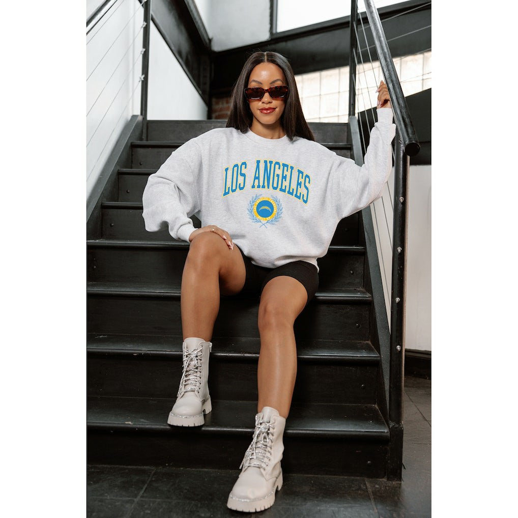 Los Angeles Chargers Gameday Couture Women's Traditional Logo Oversized Premium Fleece Pullover Sweatshirt Ash | NFL