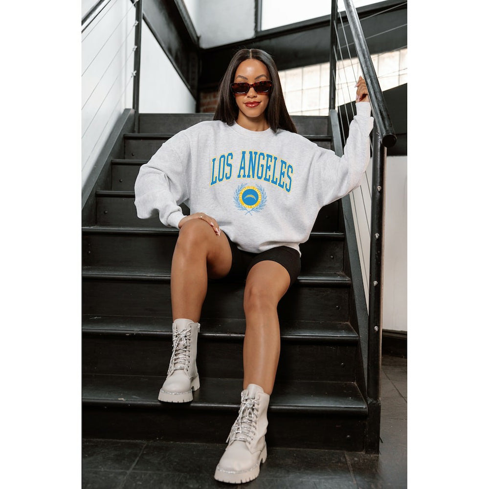 Los Angeles Chargers Gameday Couture Women's Traditional Logo Oversized Premium Fleece Pullover Sweatshirt Ash | NFL