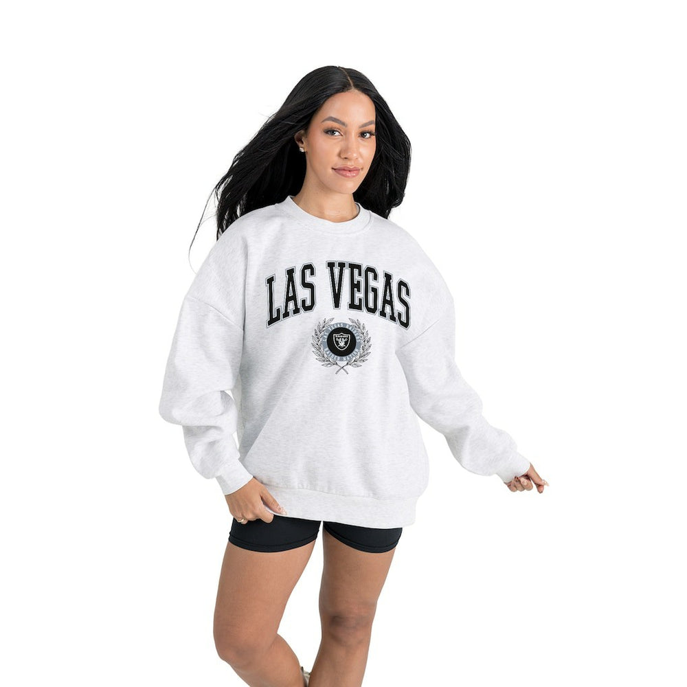 Las Vegas Raiders Gameday Couture Women's Traditional Logo Oversized Premium Fleece Pullover Sweatshirt Ash | NFL