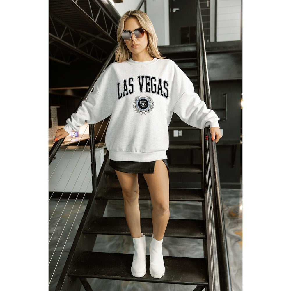 Las Vegas Raiders Gameday Couture Women's Traditional Logo Oversized Premium Fleece Pullover Sweatshirt Ash | NFL
