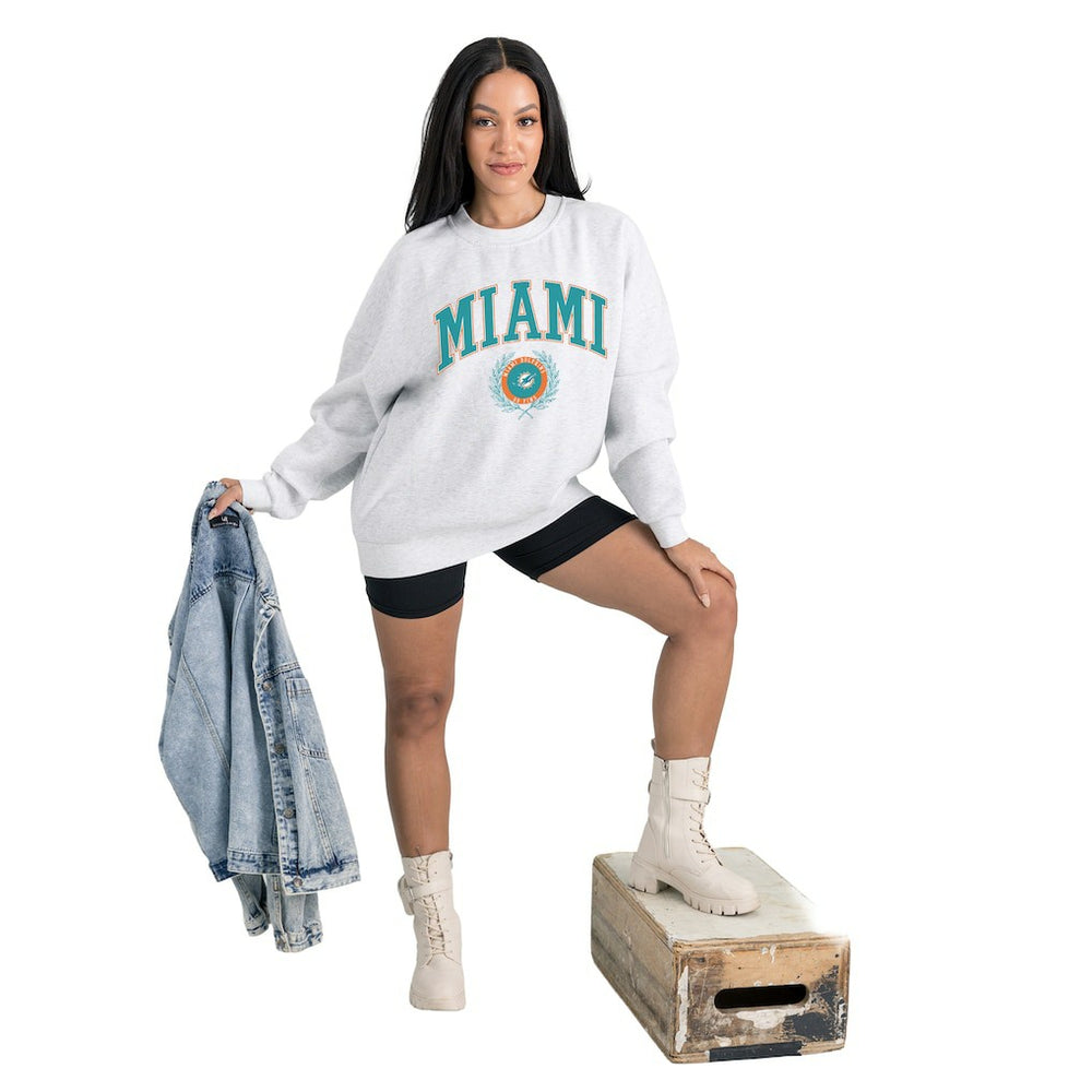Miami Dolphins Gameday Couture Women's Traditional Logo Oversized Premium Fleece Pullover Sweatshirt Ash | NFL