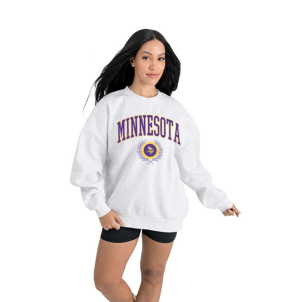 Minnesota Vikings Gameday Couture Women's Traditional Logo Oversized Premium Fleece Pullover Sweatshirt Ash | NFL