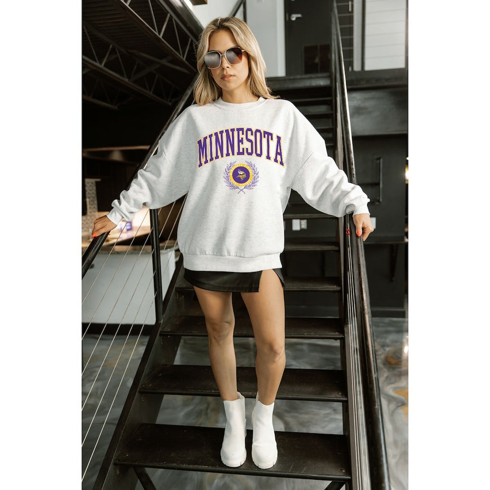 Minnesota Vikings Gameday Couture Women's Traditional Logo Oversized Premium Fleece Pullover Sweatshirt Ash | NFL