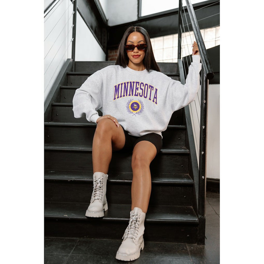 Minnesota Vikings Gameday Couture Women's Traditional Logo Oversized Premium Fleece Pullover Sweatshirt Ash | NFL