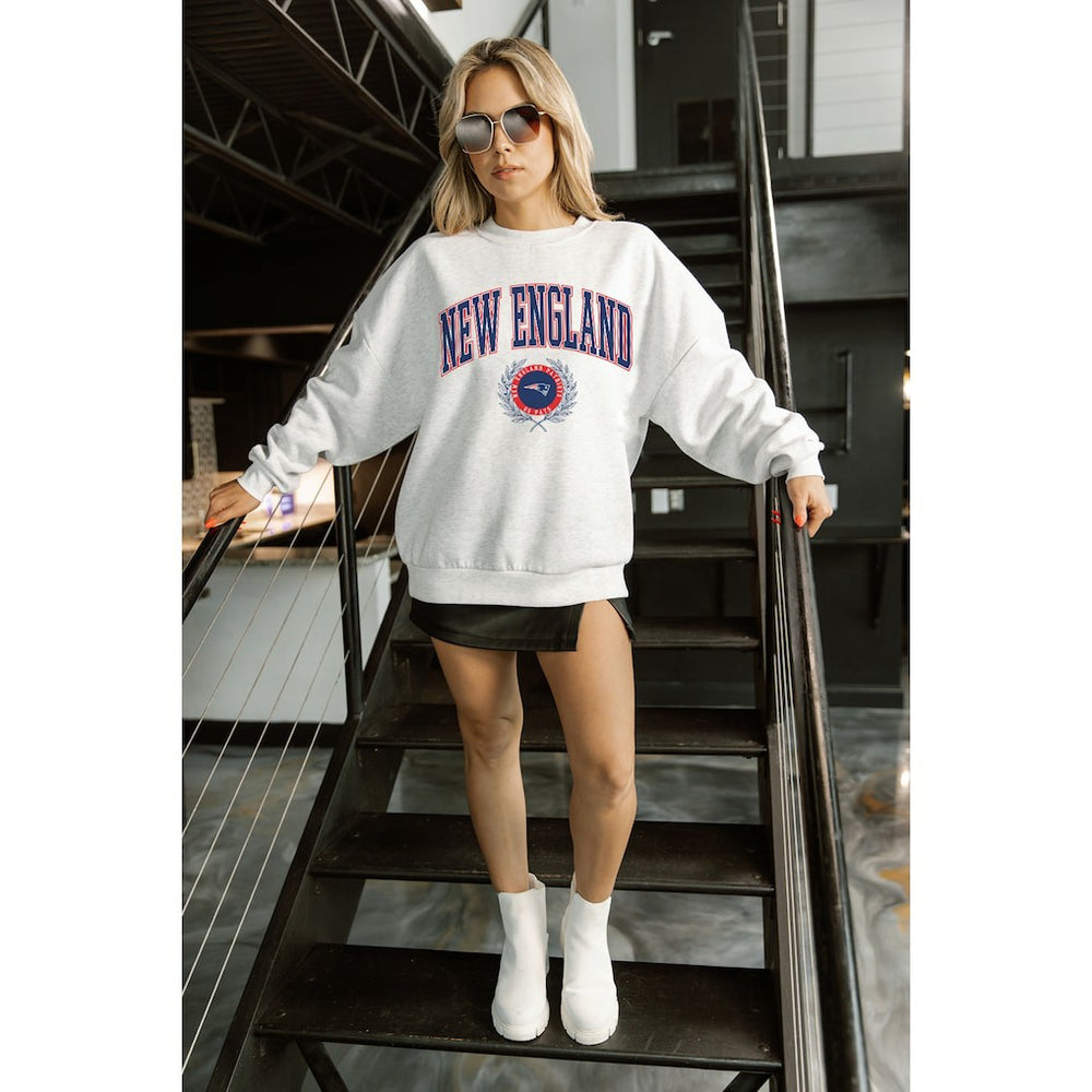 New England Patriots Gameday Couture Women's Traditional Logo Oversized Premium Fleece Pullover Sweatshirt Ash | NFL