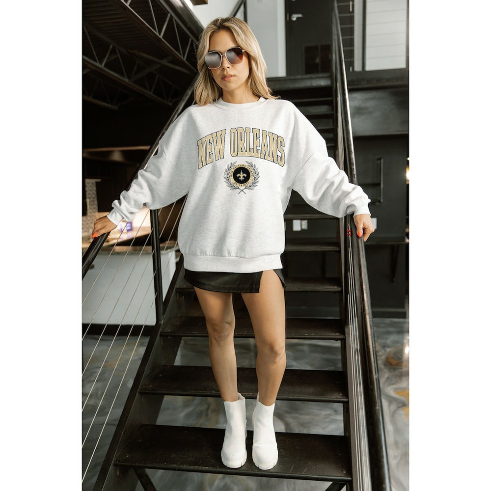 New Orleans Saints Gameday Couture Women's Traditional Logo Oversized Premium Fleece Pullover Sweatshirt Ash | NFL