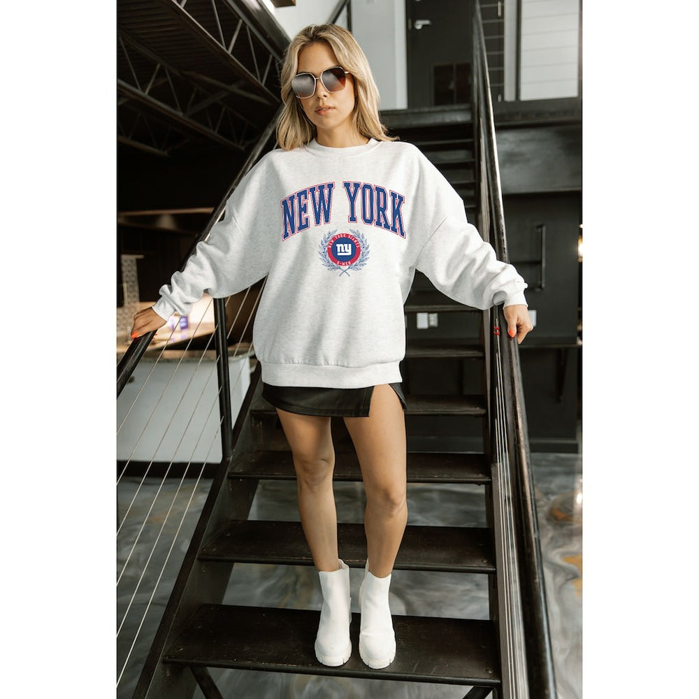 New York Giants Gameday Couture Women's Traditional Logo Oversized Premium Fleece Pullover Sweatshirt Ash | NFL