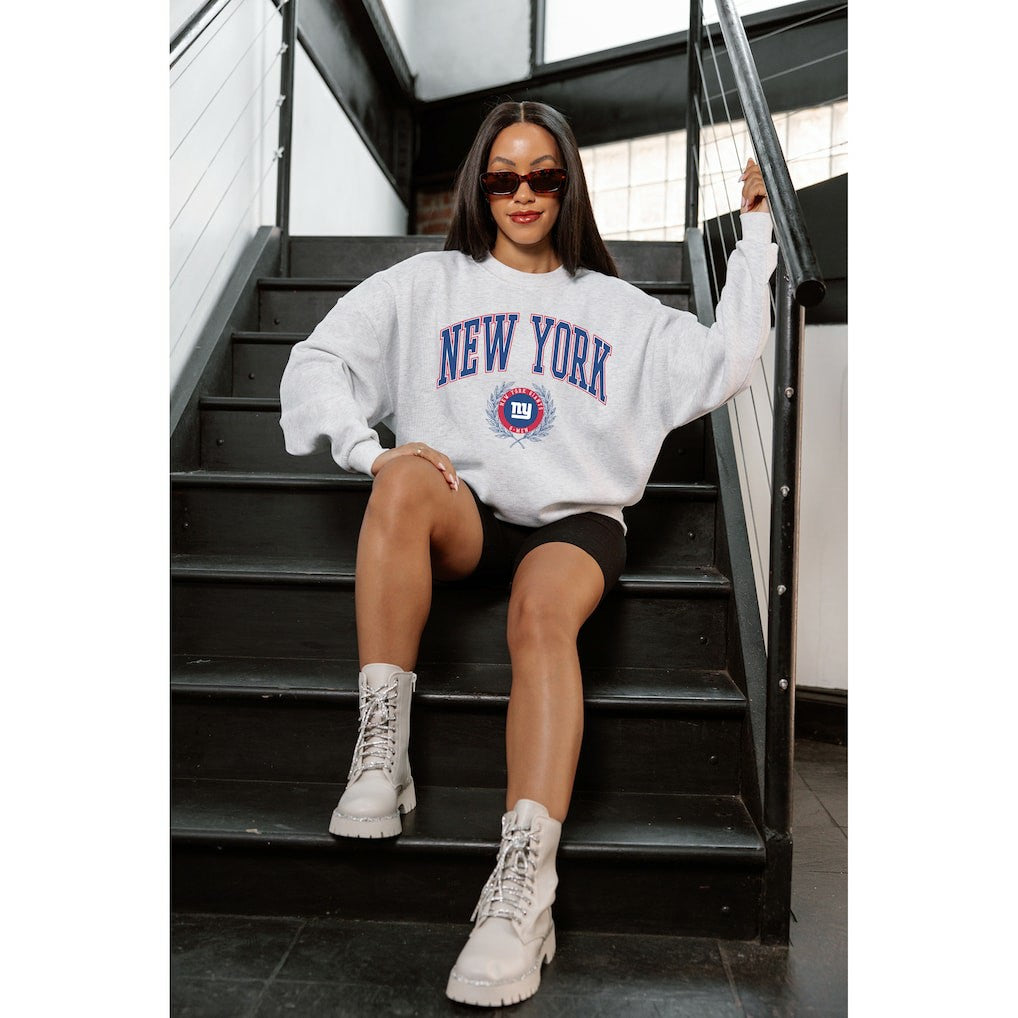 New York Giants Gameday Couture Women's Traditional Logo Oversized Premium Fleece Pullover Sweatshirt Ash | NFL
