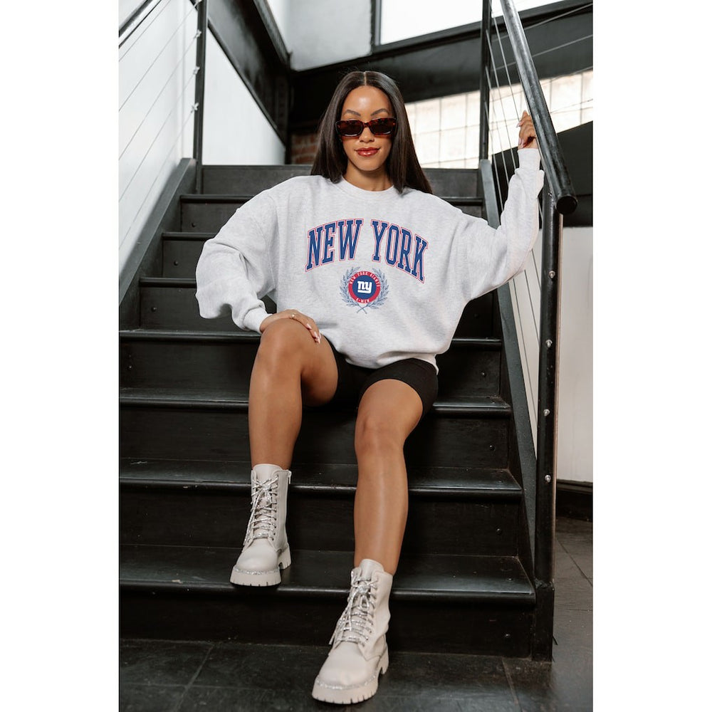 New York Giants Gameday Couture Women's Traditional Logo Oversized Premium Fleece Pullover Sweatshirt Ash | NFL
