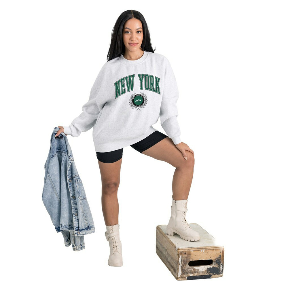 New York Jets Gameday Couture Women's Traditional Logo Oversized Premium Fleece Pullover Sweatshirt Ash | NFL