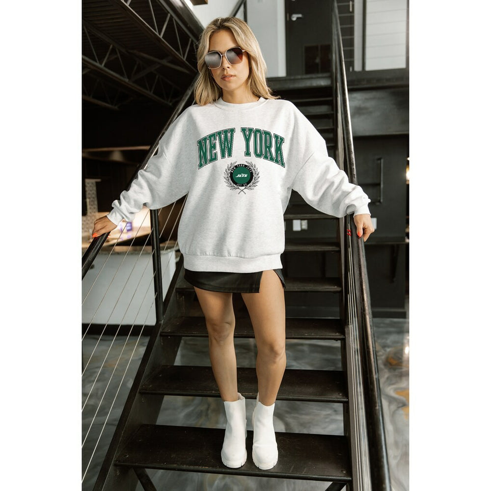 New York Jets Gameday Couture Women's Traditional Logo Oversized Premium Fleece Pullover Sweatshirt Ash | NFL