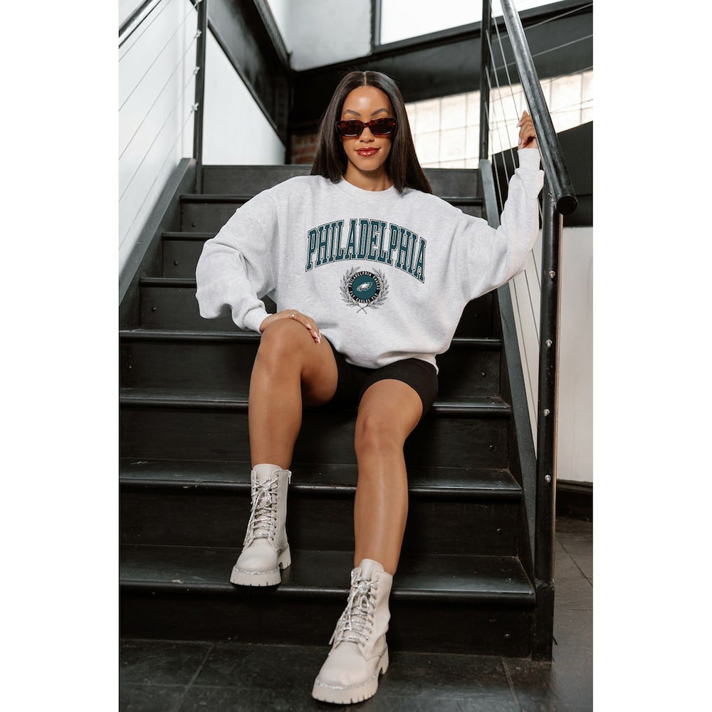Philadelphia Eagles Gameday Couture Women's Traditional Logo Oversized Premium Fleece Pullover Sweatshirt Ash | NFL