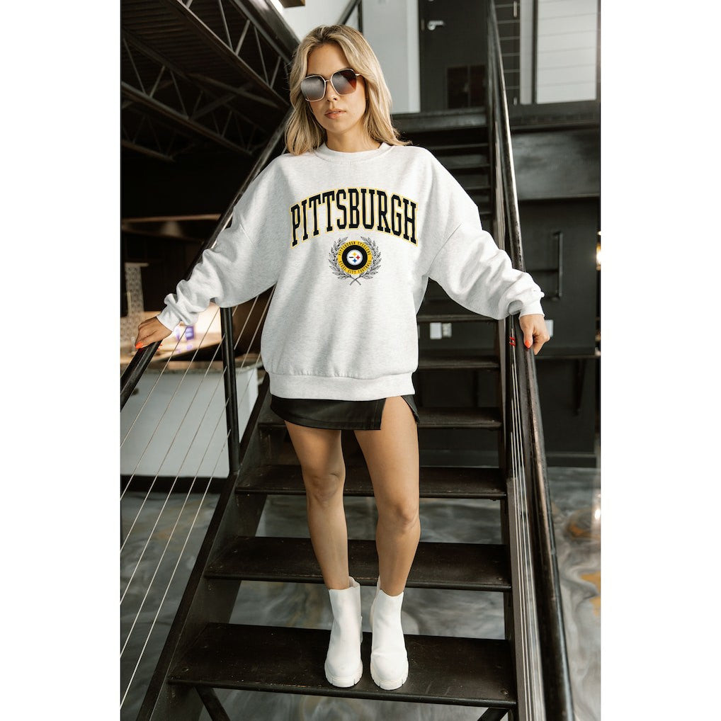 Pittsburgh Steelers Gameday Couture Women's Traditional Logo Oversized Premium Fleece Pullover Sweatshirt Ash | NFL