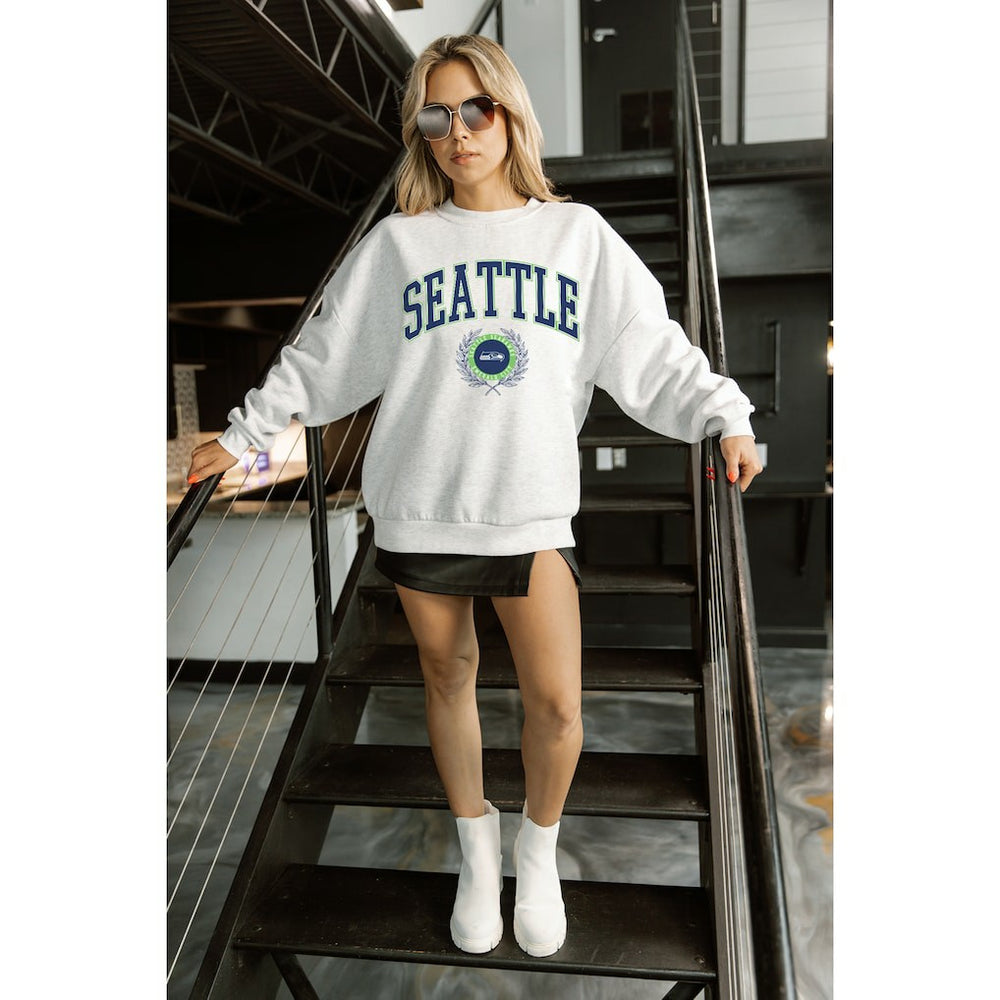 Seattle Seahawks Gameday Couture Women's Traditional Logo Oversized Premium Fleece Pullover Sweatshirt Ash | NFL