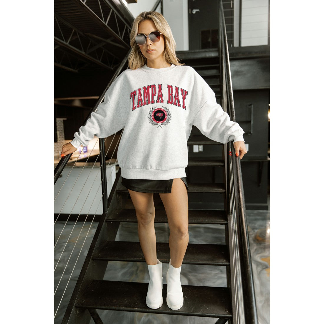 Tampa Bay Buccaneers Gameday Couture Women's Traditional Logo Oversized Premium Fleece Pullover Sweatshirt Ash | NFL