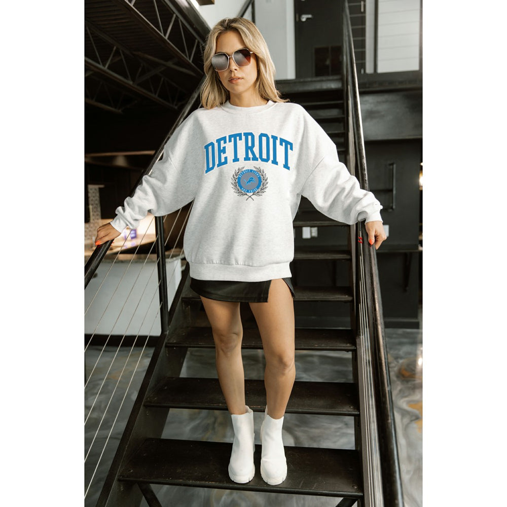 Detroit Lions Gameday Couture Women's Traditional Logo Oversized Premium Fleece Pullover Sweatshirt Ash | NFL