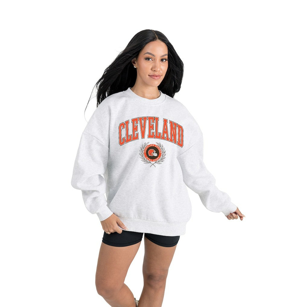 Cleveland Browns Gameday Couture Women's Traditional Logo Oversized Premium Fleece Pullover Sweatshirt Ash | NFL