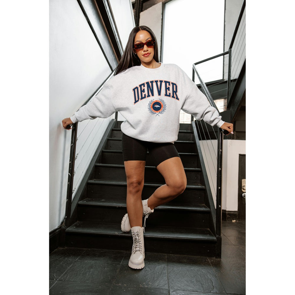 Denver Broncos Gameday Couture Women's Traditional Logo Oversized Premium Fleece Pullover Sweatshirt Ash | NFL