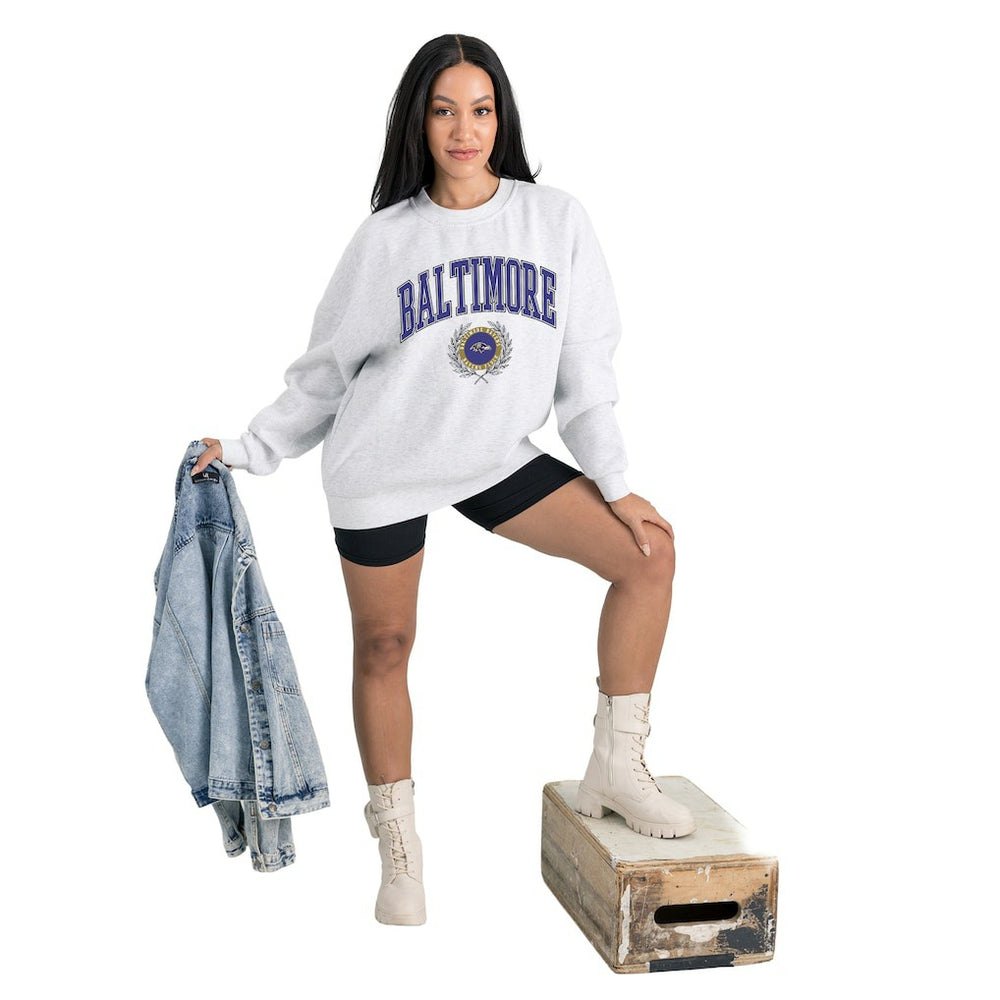 Baltimore Ravens Gameday Couture Women's Traditional Logo Oversized Premium Fleece Pullover Sweatshirt Ash | NFL