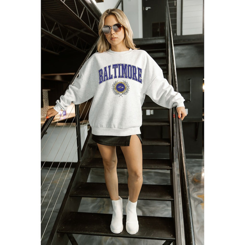 Baltimore Ravens Gameday Couture Women's Traditional Logo Oversized Premium Fleece Pullover Sweatshirt Ash | NFL