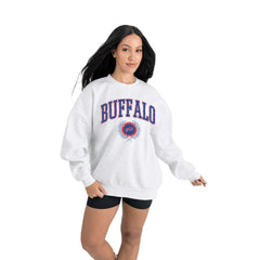 Buffalo Bills Gameday Couture Women's Traditional Logo Oversized Premium Fleece Pullover Sweatshirt Ash | NFL