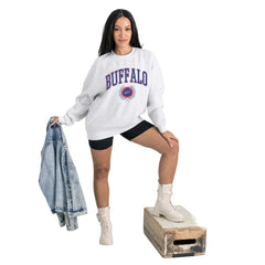 Buffalo Bills Gameday Couture Women's Traditional Logo Oversized Premium Fleece Pullover Sweatshirt Ash | NFL