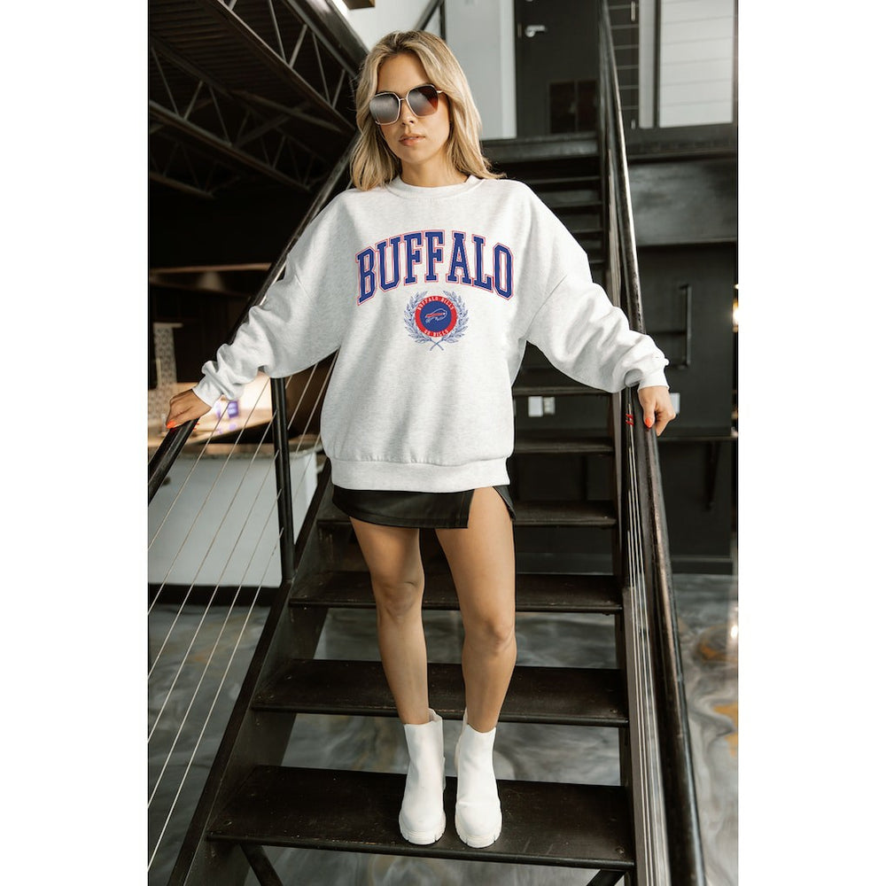 Buffalo Bills Gameday Couture Women's Traditional Logo Oversized Premium Fleece Pullover Sweatshirt Ash | NFL