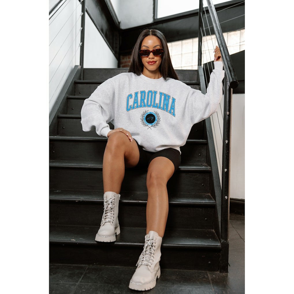Carolina Panthers Gameday Couture Women's Traditional Logo Oversized Premium Fleece Pullover Sweatshirt Ash | NFL