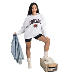 Chicago Bears Gameday Couture Women's Traditional Logo Oversized Premium Fleece Pullover Sweatshirt Ash | NFL