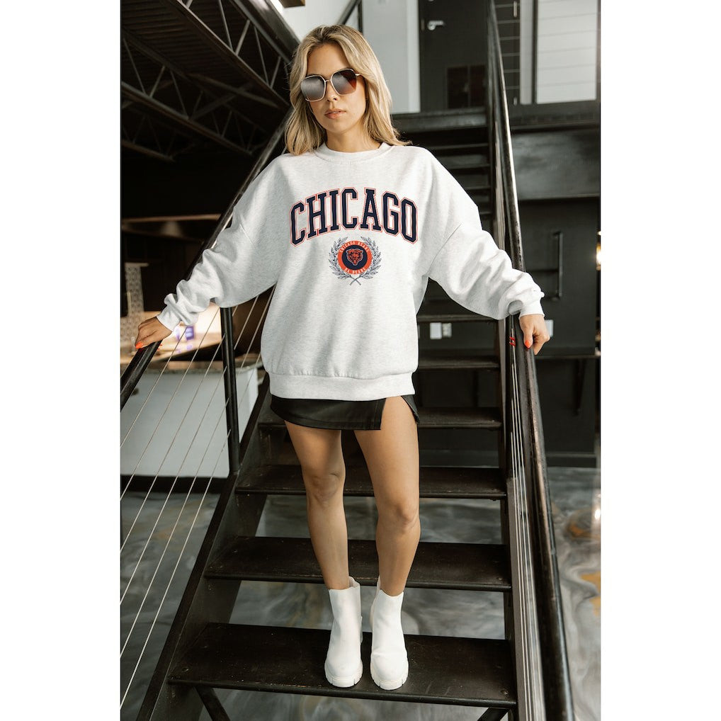 Chicago Bears Gameday Couture Women's Traditional Logo Oversized Premium Fleece Pullover Sweatshirt Ash | NFL