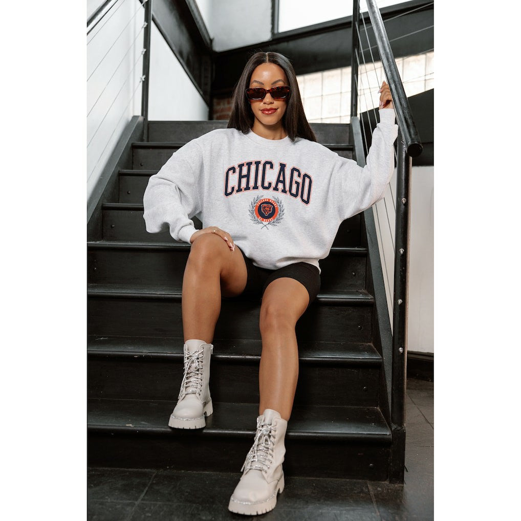 Chicago Bears Gameday Couture Women's Traditional Logo Oversized Premium Fleece Pullover Sweatshirt Ash | NFL