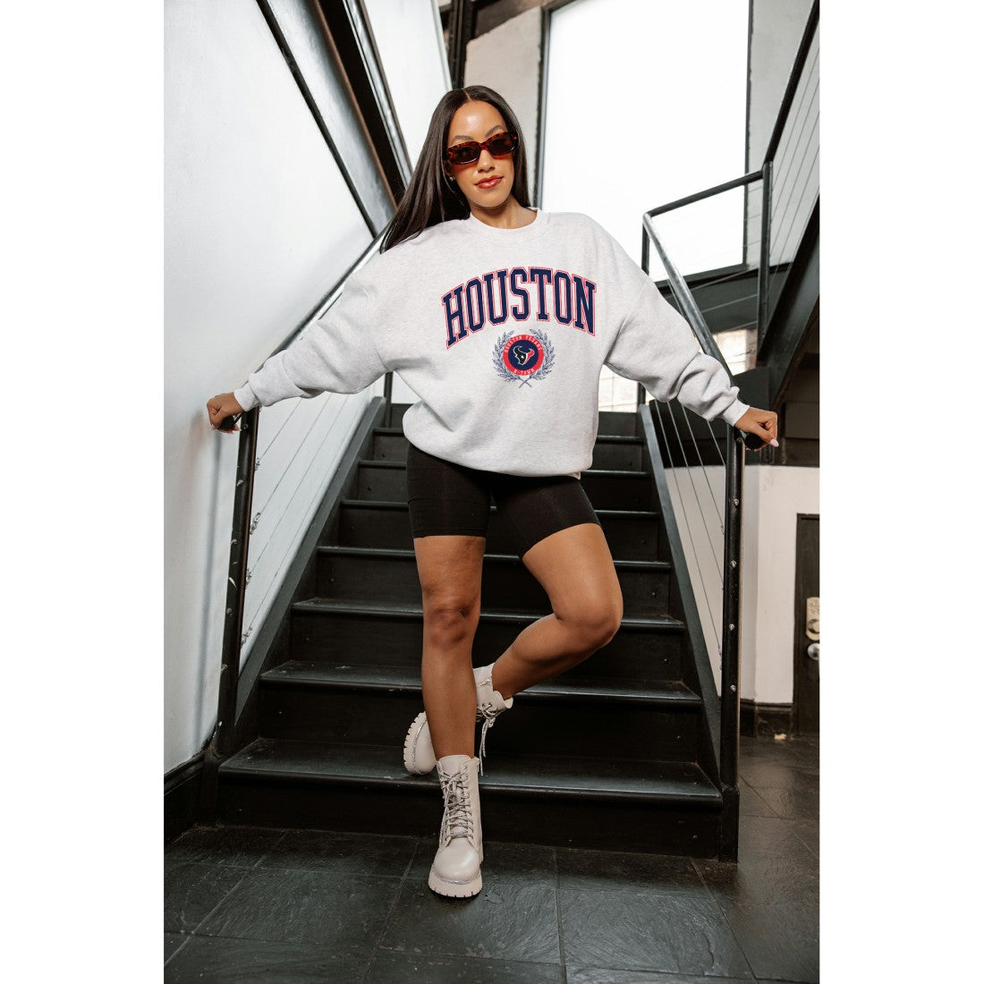 Houston Texans Gameday Couture Women's Traditional Logo Oversized Premium Fleece Pullover Sweatshirt Ash | NFL