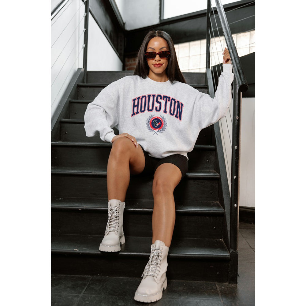 Houston Texans Gameday Couture Women's Traditional Logo Oversized Premium Fleece Pullover Sweatshirt Ash | NFL