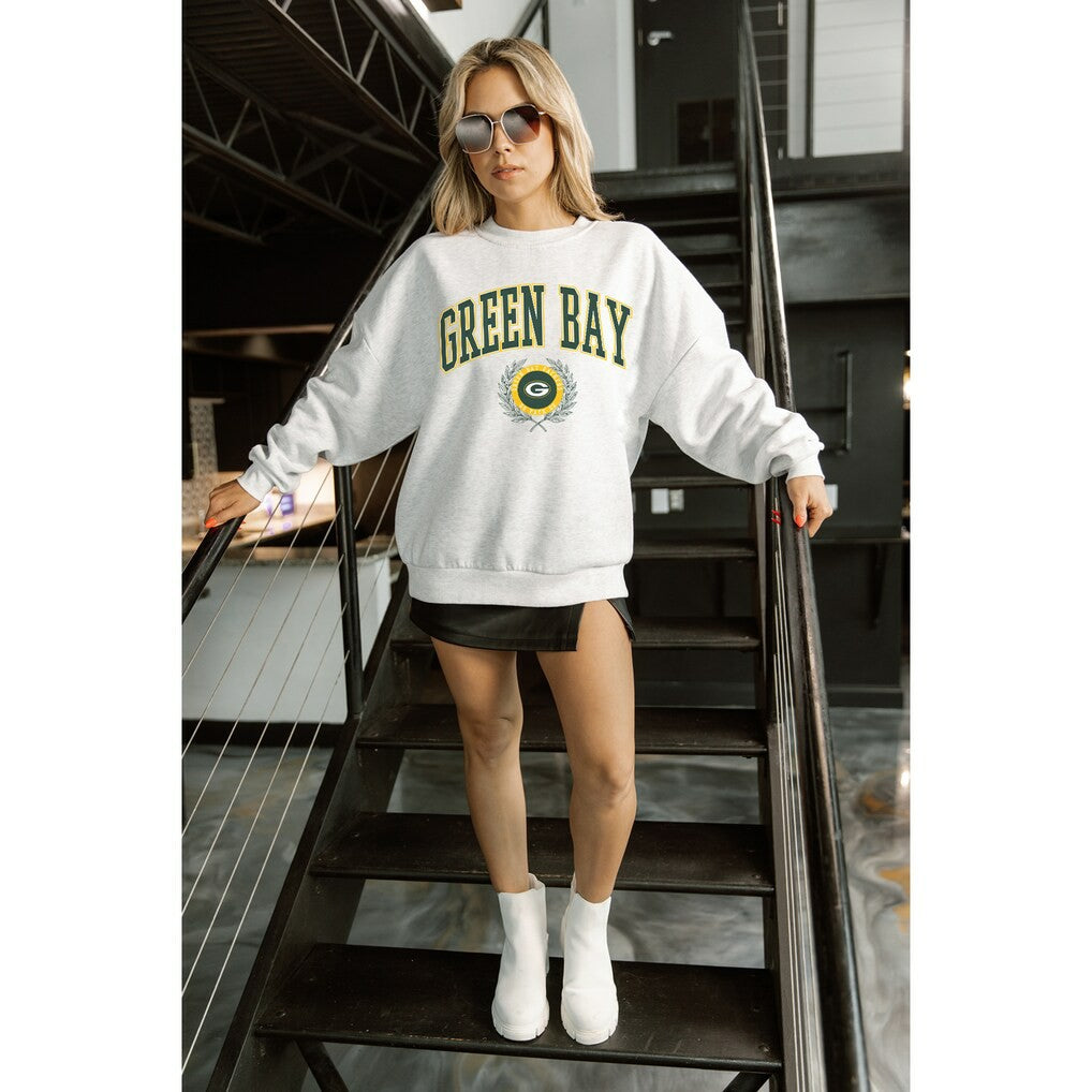 Green Bay Packers Gameday Couture Women's Traditional Logo Oversized Premium Fleece Pullover Sweatshirt Ash | NFL