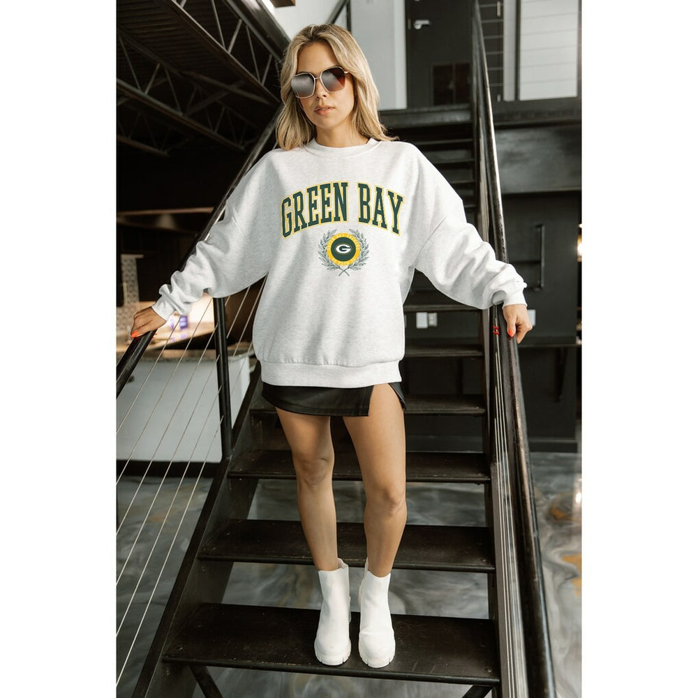 Green Bay Packers Gameday Couture Women's Traditional Logo Oversized Premium Fleece Pullover Sweatshirt Ash | NFL
