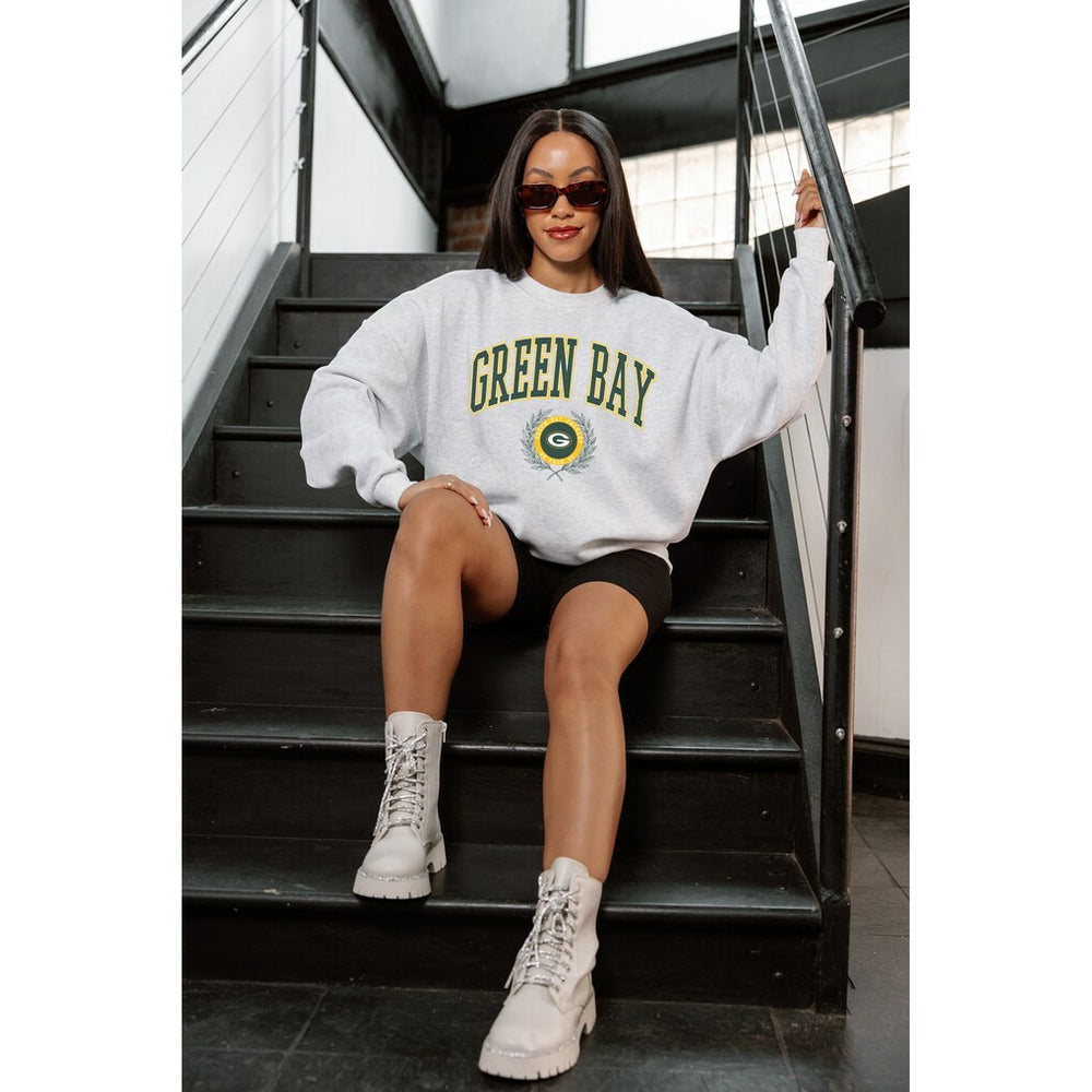 Green Bay Packers Gameday Couture Women's Traditional Logo Oversized Premium Fleece Pullover Sweatshirt Ash | NFL