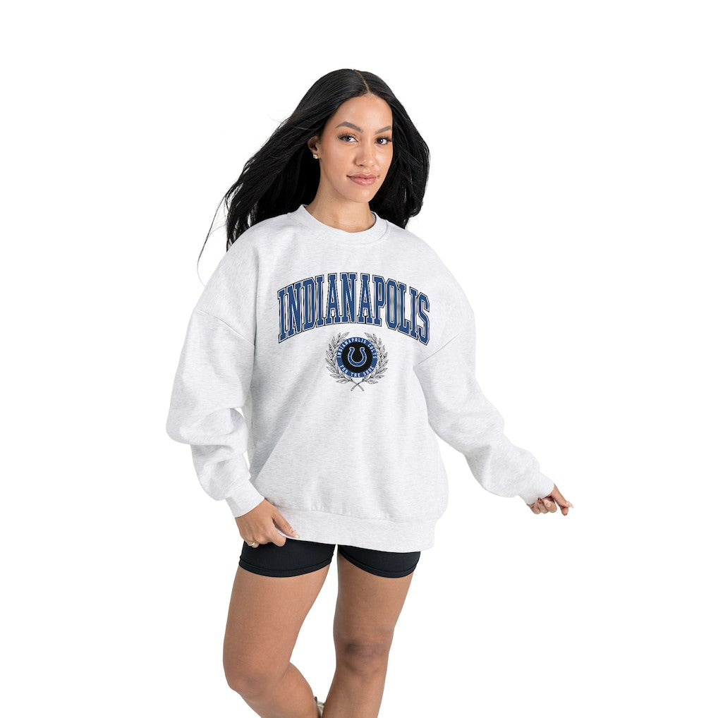 Indianapolis Colts Gameday Couture Women's Traditional Logo Oversized Premium Fleece Pullover Sweatshirt Ash | NFL
