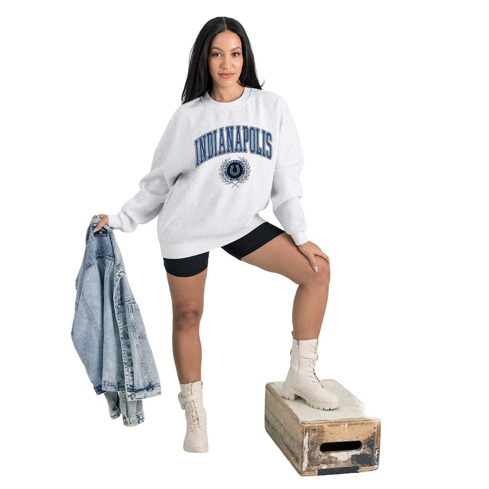 Indianapolis Colts Gameday Couture Women's Traditional Logo Oversized Premium Fleece Pullover Sweatshirt Ash | NFL