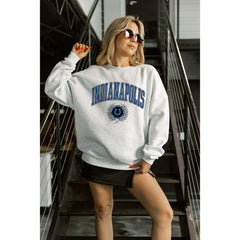 Indianapolis Colts Gameday Couture Women's Traditional Logo Oversized Premium Fleece Pullover Sweatshirt Ash | NFL