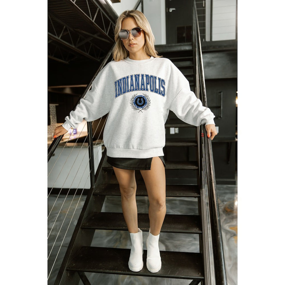 Indianapolis Colts Gameday Couture Women's Traditional Logo Oversized Premium Fleece Pullover Sweatshirt Ash | NFL