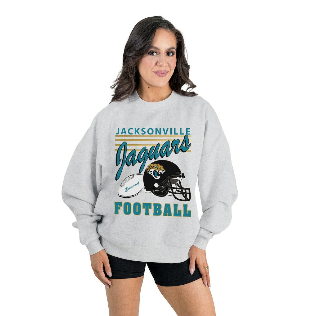 Jacksonville Jaguars Gameday Couture Women's Home Turf Oversized Premium Fleece Pullover Sweatshirt Ash | NFL
