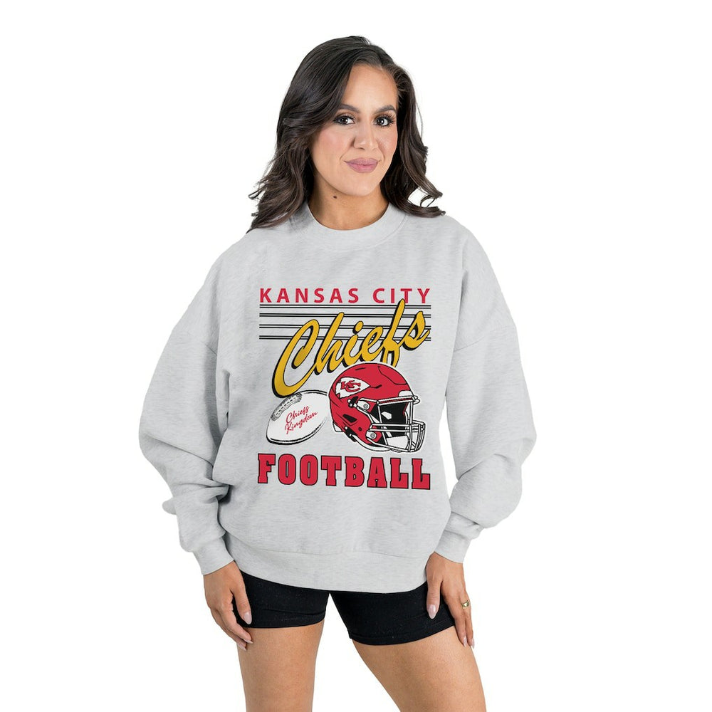 Kansas City Chiefs Gameday Couture Women's Home Turf Oversized Premium Fleece Pullover Sweatshirt Ash | NFL