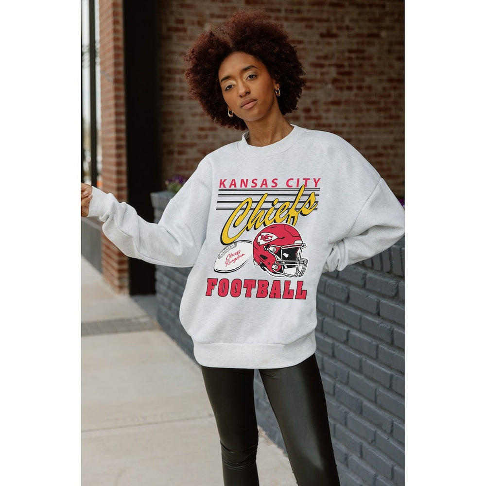 Kansas City Chiefs Gameday Couture Women's Home Turf Oversized Premium Fleece Pullover Sweatshirt Ash | NFL